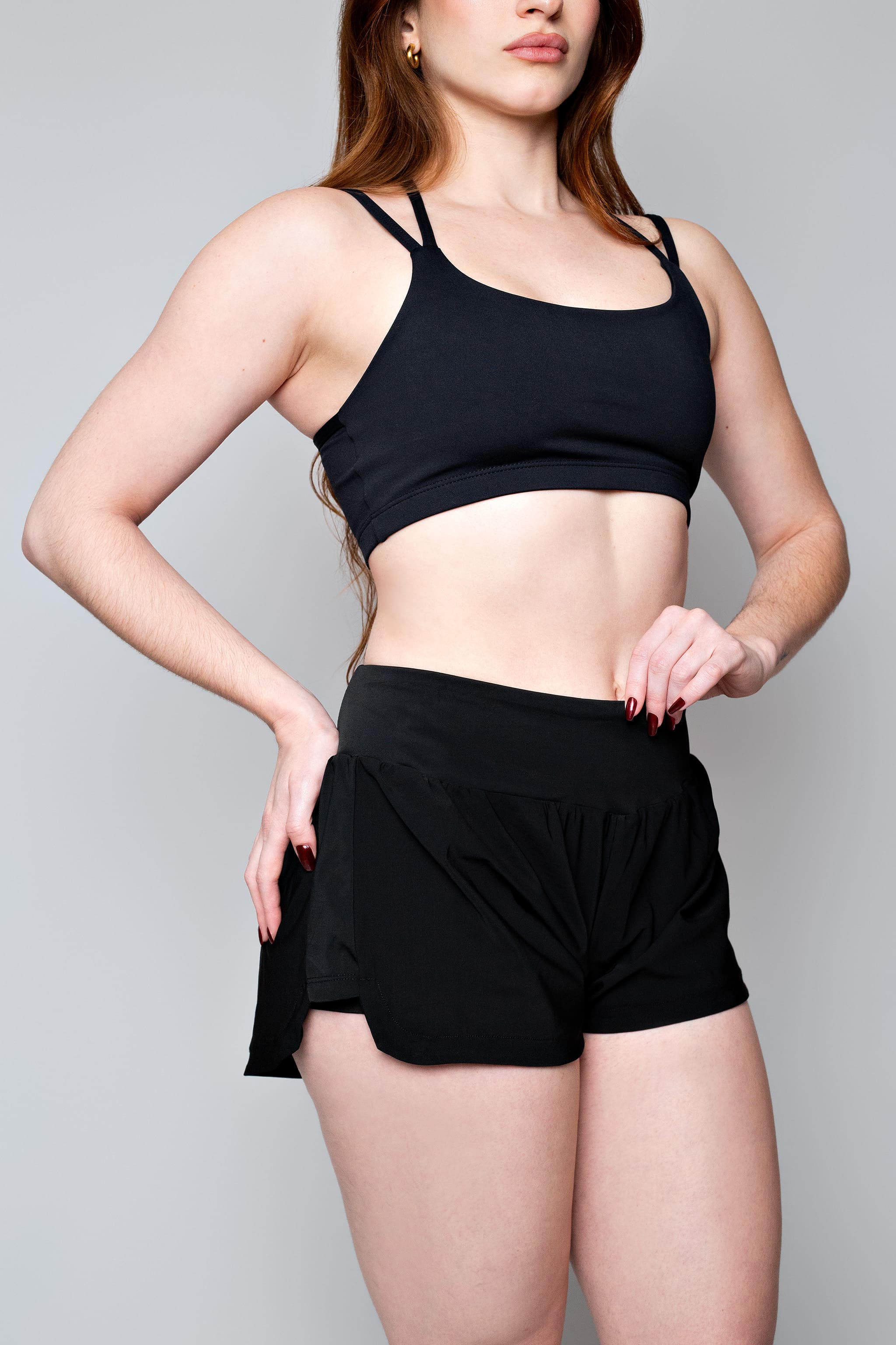 Short Preto Esportivo de Cintura Alta